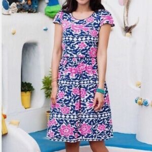 Maeve Anthropologie Peralta Pink Blue White Flared Dress Spring Size 8